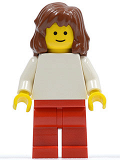 LEGO pln113 Plain White Torso with White Arms, Red Legs, Reddish Brown Mid-Length Female Hair (10182)